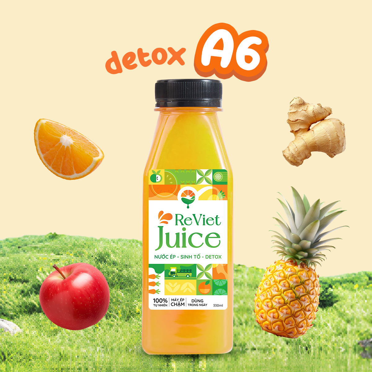 Detox A6: Thơm, Táo, Cam, Gừng