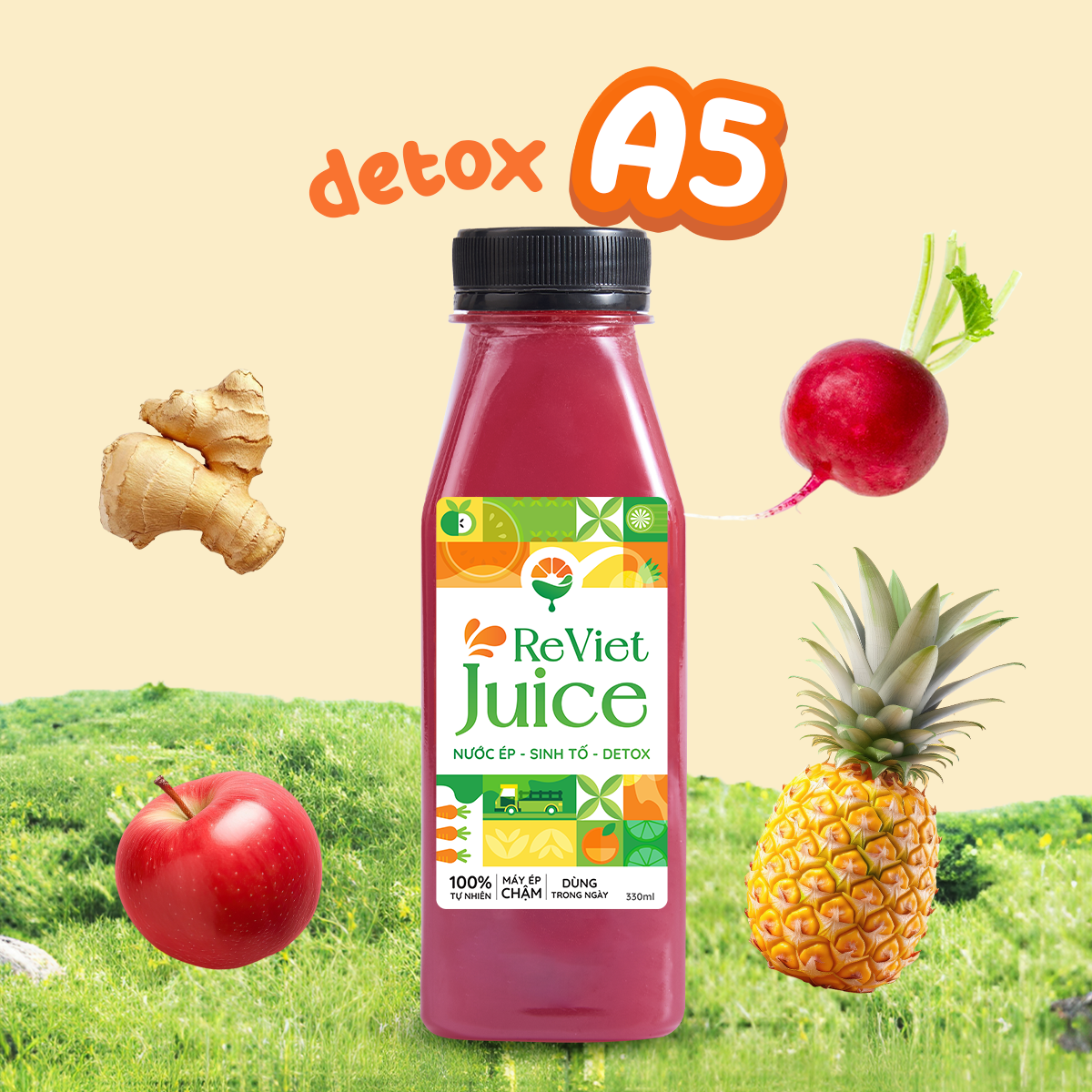 Detox A5: Thơm, Dền, Táo, Gừng
