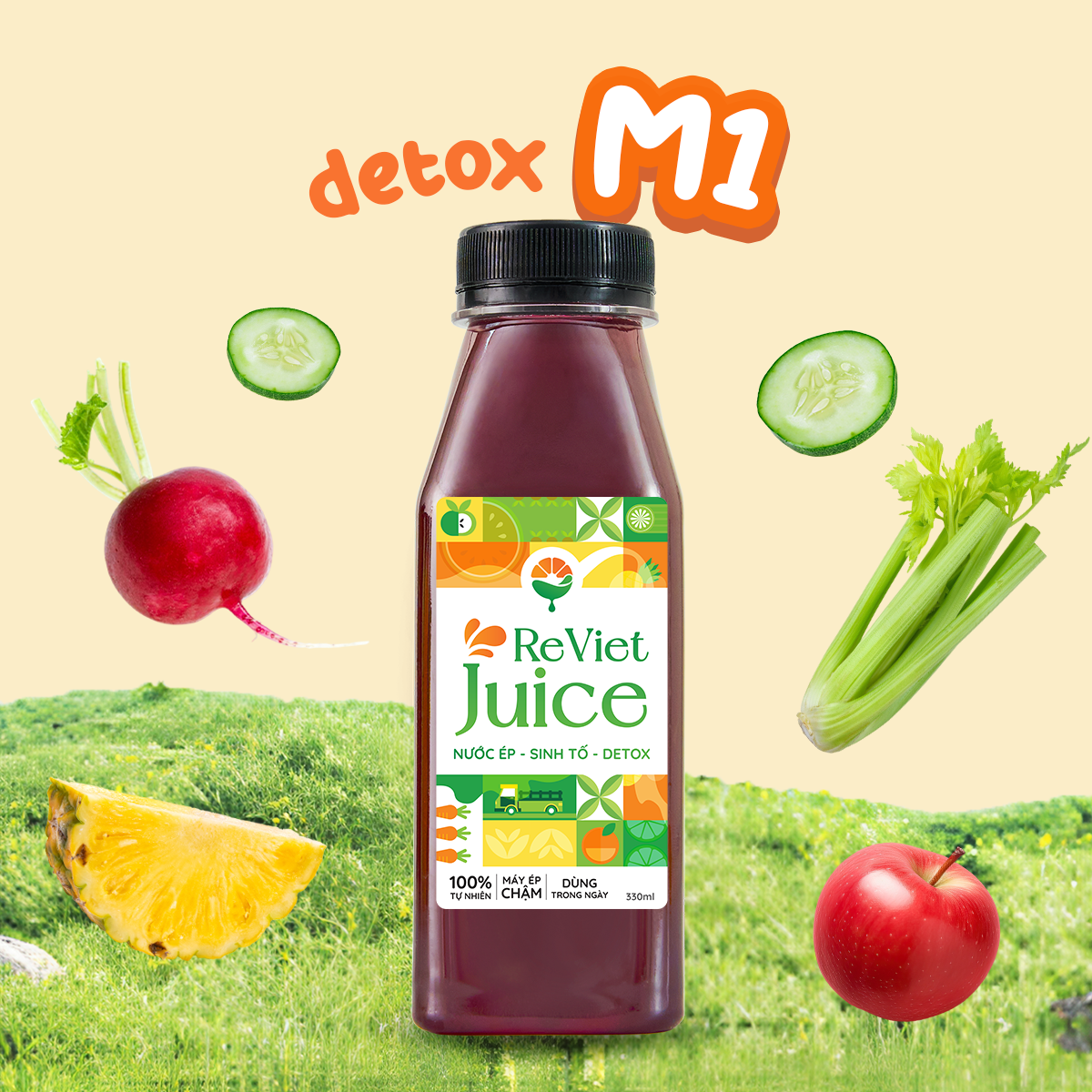 Detox M1: Thơm, Cần Tây, Táo, Dưa Leo, Dền