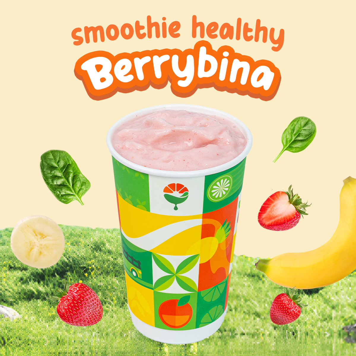 Berrybina Smoothie - Dâu, Chuối, Rau Bina, Yến Mạch