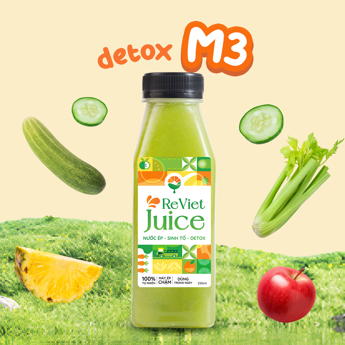 Detox M3: Thơm, Cần Tây, Táo, Dưa Leo