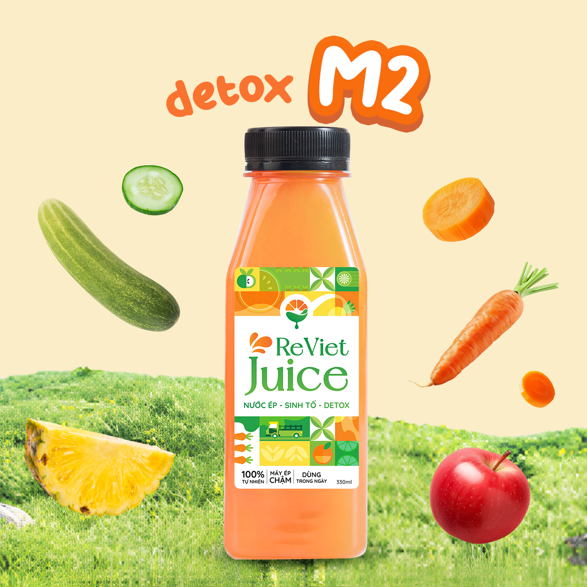 Detox M2: Thơm, Táo, Cà Rốt, Dưa Leo
