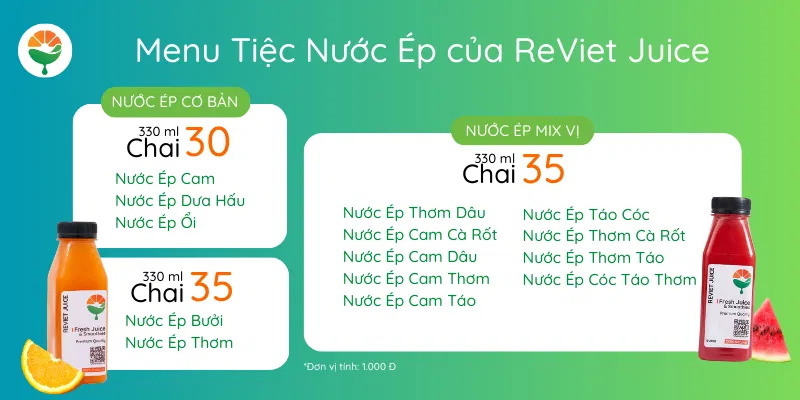 Thực đơn tiệc nước ép trái cây tại TP Hồ Chí Minh