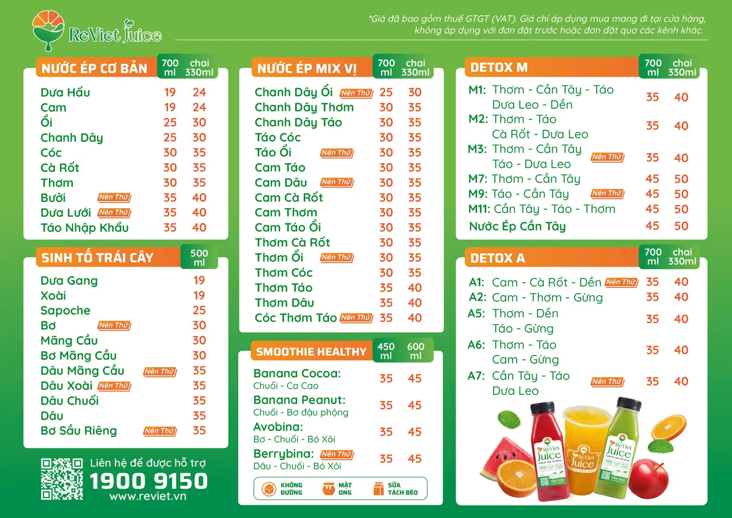 Menu Nước ép ReViet