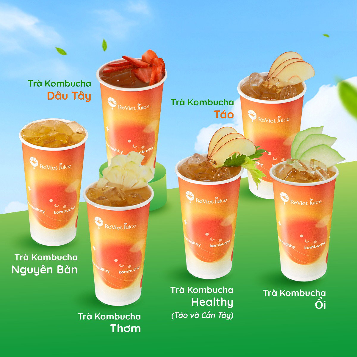 Menu trà Kombucha của nhà ReViet Juice